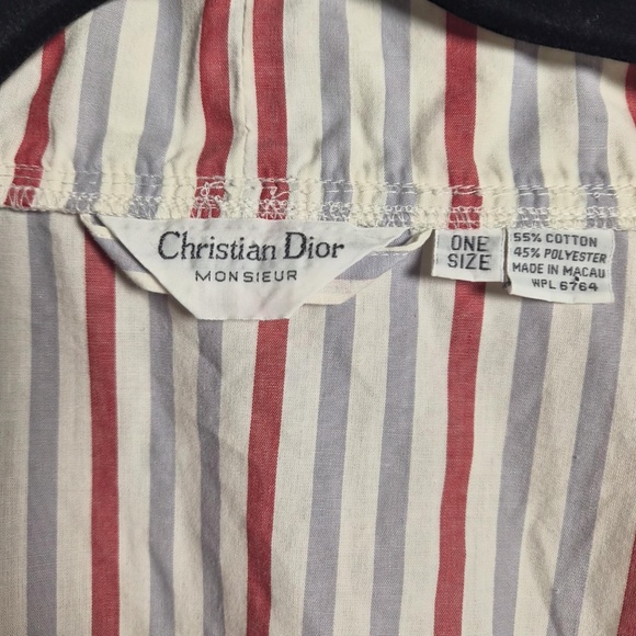 Christian Dior Mens Old Money Cotton Blend Red White & Blue Striped Robe OS - Picture 5 of 6